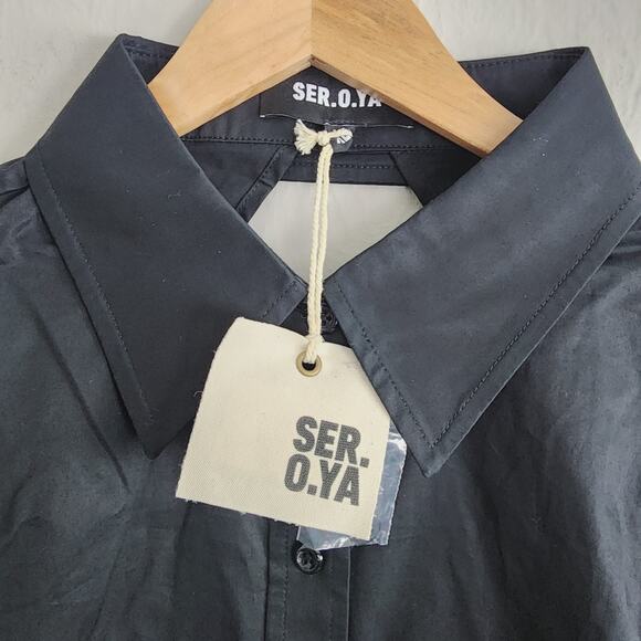 NWT SER.O.YA Lydia Open Back Button Down Bra Top - Black Poplin Shirt - XL - Picture 8 of 16